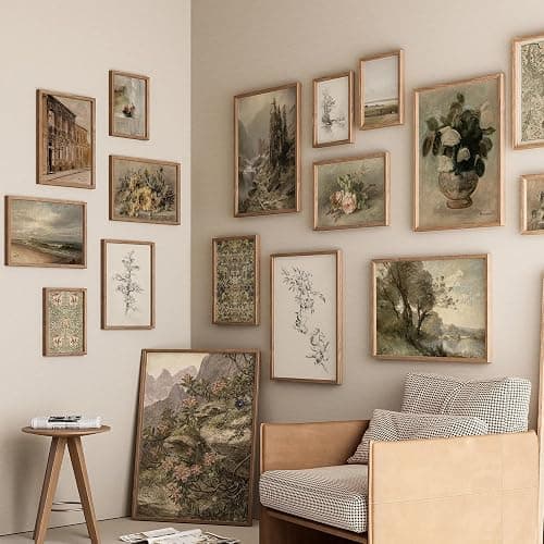 16 PCS Framed Vintage Wall Art Decor, French Country Farmhouse Gallery Wall Frame Set Prints for Bedroom Bathroom, Rustic Landscape Posters for Living Room Aesthetic, Cottagecore Dorm Home Collage Kit thumbnail 6