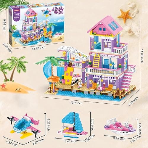 WINGIFT 955 Piece Beach House Building Set,Seaside Beach Villa Building Toys Friends Vacation Hut Blocks Set,STEM BuildingToys with Helicopter,Yacht,Sailboat,Christmas Birthday Gift for Girl Age 6-12+ thumbnail 3