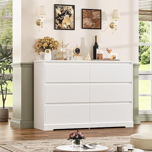 FOTOSOK White Dresser, 47.2" Tall White Dresser for Bedroom, Modern Wood Chest with Deep Drawers, Chest of Drawers for Living Room Nursery thumbnail 4