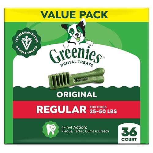Greenies Regular Dental Dog Treats, Original Chicken Flavor, 36 Count | Vet-recommended, cleaner teeth after 28 days, cleans to gumline, for dogs 25-50 lbs, original chicken flavor - Image 1