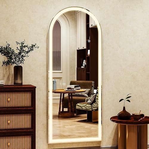 XRAMFY LED White Arched Full Length Mirror - 24“ x 65” Adjustable Brightness, Touch Screen Controls, Wall Mounted or Freestanding for Bedroom, Living Room, Cloakroom Dressing Mirror thumbnail 4