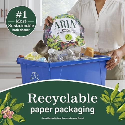 Aria 100% Recycled Toilet Paper, 24 Rolls, 3-Ply Soft Bath Tissue, Paper Packaging thumbnail 5