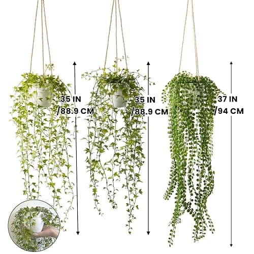 PENGYEE 3 Packs 37" Fake Hanging Plants with White Pots for Wall Decor | Artificial Mandala Vine, Indoor/Outdoor Use, for Home Bathroom Bedroom Office Decor, Easy to Clean, Lifelike Appearance thumbnail 3