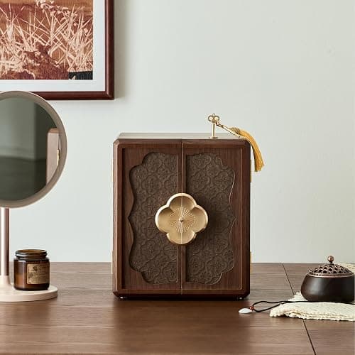 Wenseny Lockable Walnut Jewelry Box with Key, 5-Layer Jewelry Storage Box | for Necklaces, Rings, Earrings & Bracelets - Ideal for Birthdays, Anniversaries & Christmas thumbnail 8