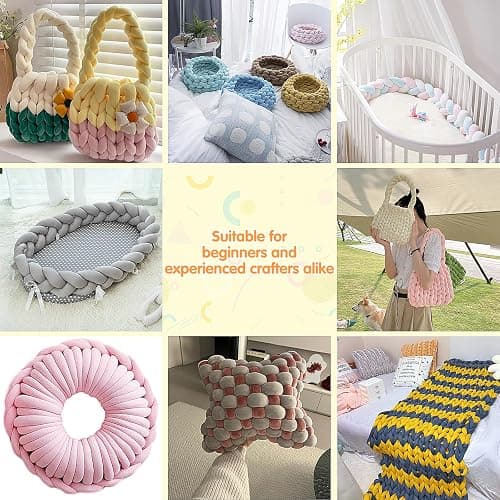 Chunky Yarn for Hand Knitting- Velvet Chenille Tube Yarns- Jumbo Yarns for Blankets, Pet Beds, Machine Washable (0.66 Lb/18.59 Yd), Easy No-Tool Arm Knitting & Crochet Project Yarn, Misty Blue thumbnail 8