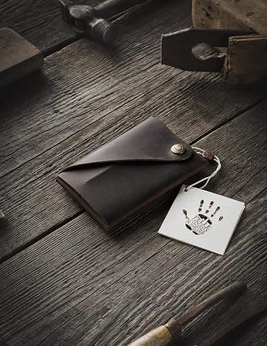 Minimalist leather wallet/card holder | Wood Brown, handmade Crazy Horse type leather wallet/card holder, unique vintage wallet, coin purse, slim wallet, gift for men, for women, Crazy Horse Craft thumbnail 2
