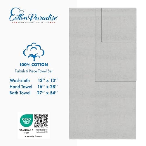 Cotton Paradise 100% Cotton 6 Piece Bath Towels for Bathroom - 6 Piece Bath Towels - Silver Gray thumbnail 5