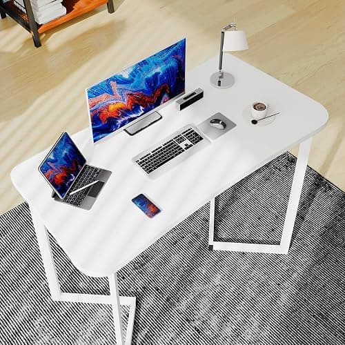 Funecy Computer Desk 40 Inch Small Table for Office,Modern Simple Style Writing Study Work Gaming Table for Home Office (White) thumbnail 4
