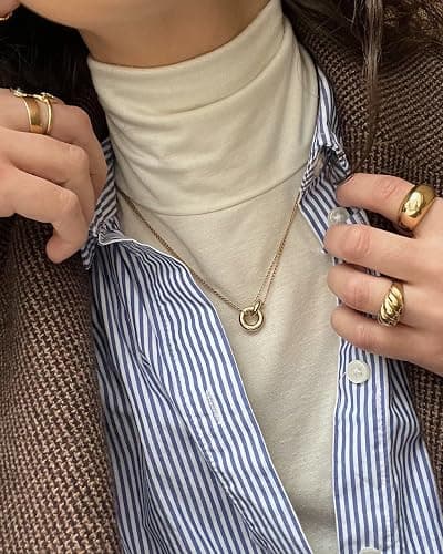 AllenCOCO Dainty Gold Necklace for Women Trendy, Cute Sister Necklaces, 14k Gold Plated S925 Sterling Silver Interlocking Circle Heart Necklace Herringbone Chain Choker Necklace for Women Non Tarnish thumbnail 2