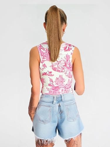 CIDER Women Square Neck Tank Tops Sleeveless Ruched Floral Cute Going Out Summer Trendy Crop Top thumbnail 5