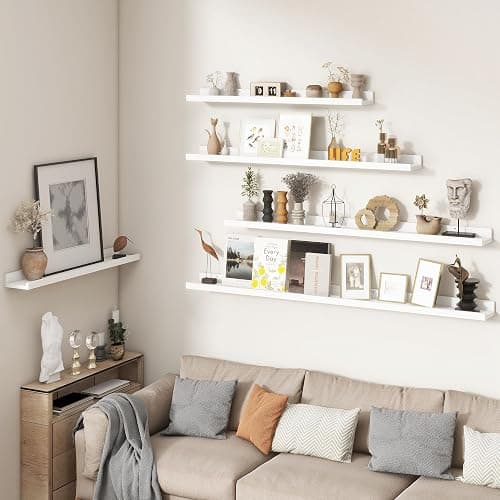 FLYJOE Picture Ledge Shelf, Floating Shelves Set of 2, 16 Inches Nursery Book Shelves for Toys Storage, Kids Bookshelf Wall Mounted for Living Room Bedroom Decor Books Photo Frames, White thumbnail 6