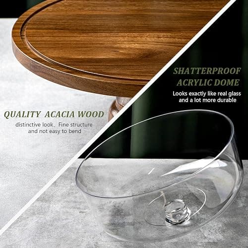 ANBOXIT Cake Stand with Dome Lid, Acacia Wood Cake Plate with Cover, Wooden Cake Display Stand with Acrylic Dome - Footed thumbnail 6