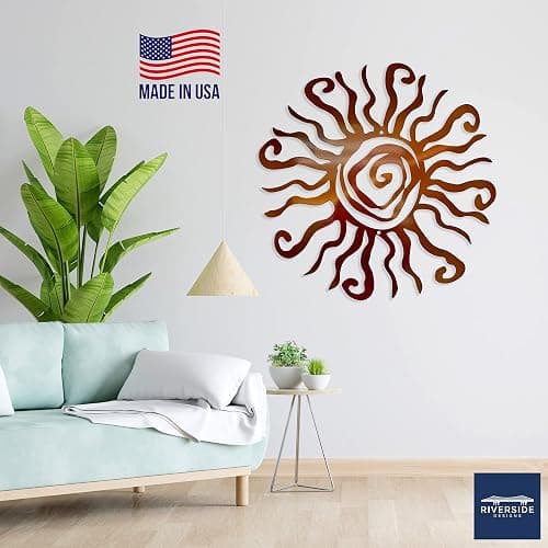 Wacky Sun Metal Wall Art Indoor/Outdoor Decor - 12" Copper Rust Proof Wall Sculpture - Made in USA - Ideal for Bedroom, Garden, Home, Patio and Farmhouse thumbnail 7