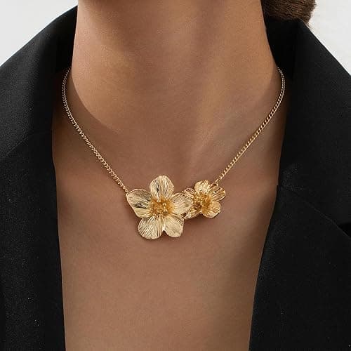 ONBRIG Flower Necklaces for Women Gold Statement Necklace Dainty Floral Pendant Necklaces for Women Hibiscus Flower Necklace Hibiscus Jewelry thumbnail 2