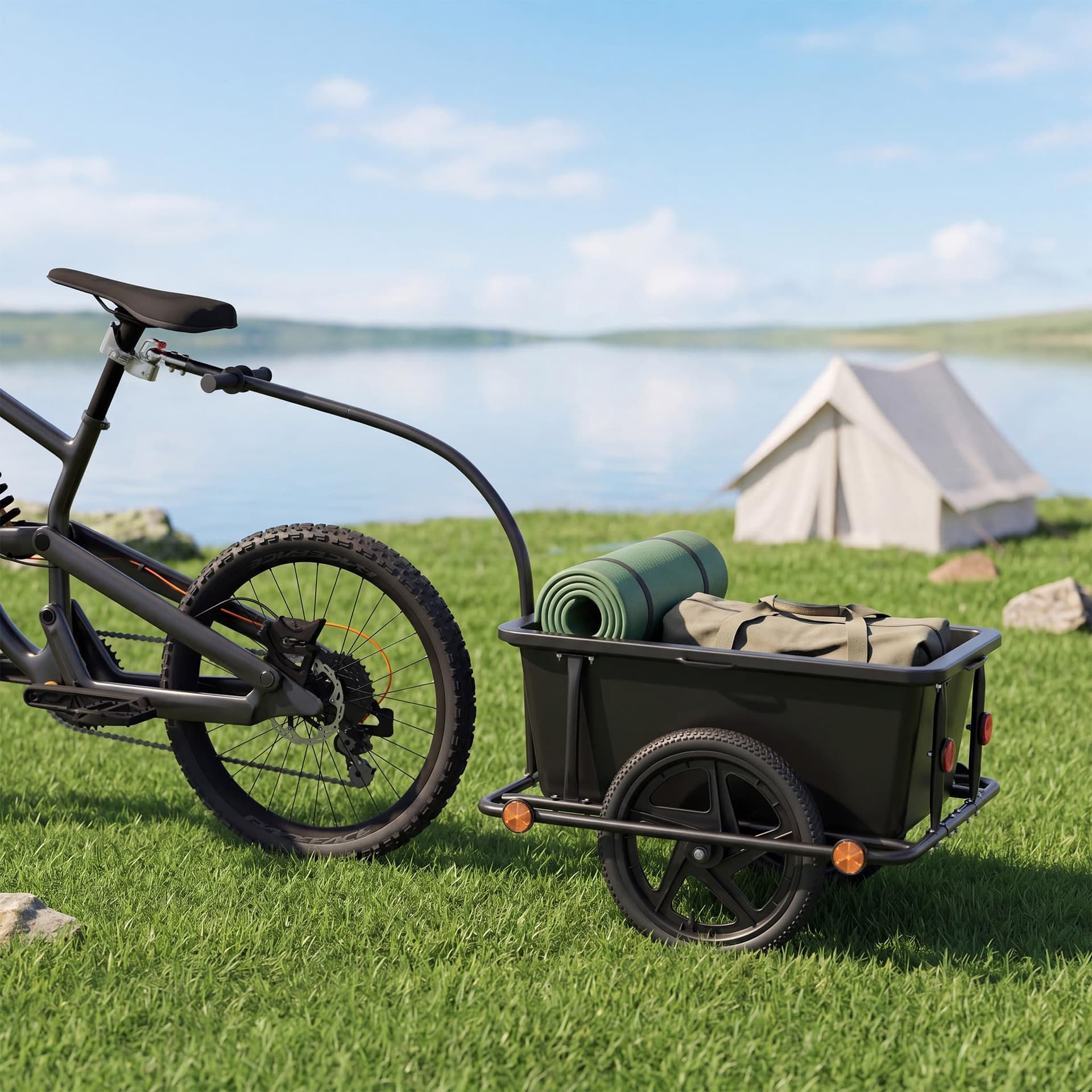 Wiltec Bicycle Trailer 158 x 69 x 51 cm up to 80 kg, Bicycle Trailer with 90 L Plastic Backing, Clutch and Pneumatic Tires, Hand Trolley Trailer for Bike thumbnail 2