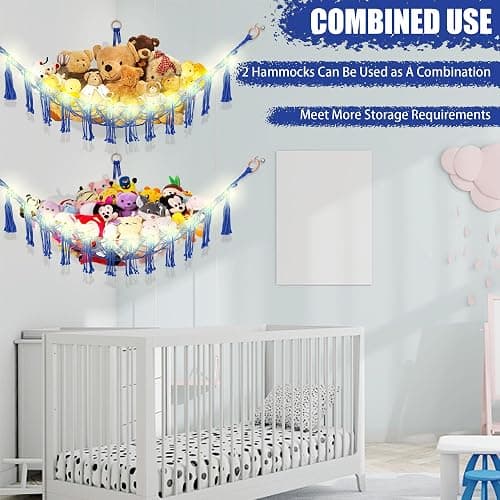 CERETIA Stuffed Animal Hammock with LED Light, Toy Hammock for Stuffed Animals Storage for Kids Room Decor, Stuffed Animal Hammock Corner, Royal Blue thumbnail 8
