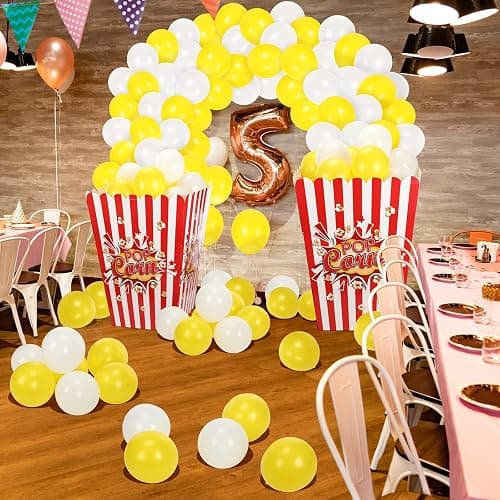 Sosation 2 Pack Giant Popcorn Box Prop Cardboard Stand up with Balloons Movie 3D Popcorn Bucket Decoration Large Carnival Circus Decorations Arch Kit for Movie Night Themed Birthday Party (Red) thumbnail 4