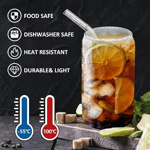 GIVAMEIHF Drinking Glasses with Bamboo Lids and Glass Straw 4 pcs set,16oz Glass Cups with Lids and Straws,Iced Coffee Glasses,Cute Tumbler Cups for Soda,Coffee Cups thumbnail 3