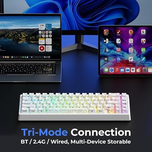 HITIME x XVX M67 Wireless 60% Percent Keyboard, QMK/VIA Gaming Keyboard, Tri-Mode Thocky Creamy Mechanical Key Board, Hot Swappable Gasket Mount RGB IMD Tech for Win/Mac, Spider Web Theme, White thumbnail 3