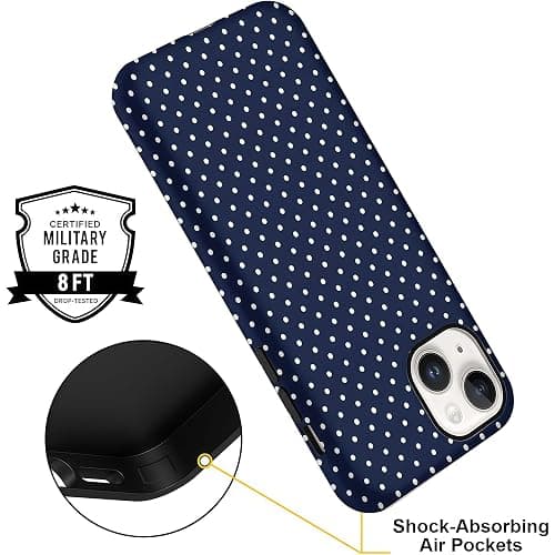 Aleviker Case for iPhone 13, Glossy Hybrid 2-Layer Hard Shell, Aesthetic Scratch Resistant Cover, Navy Blue Polka Dot thumbnail 6