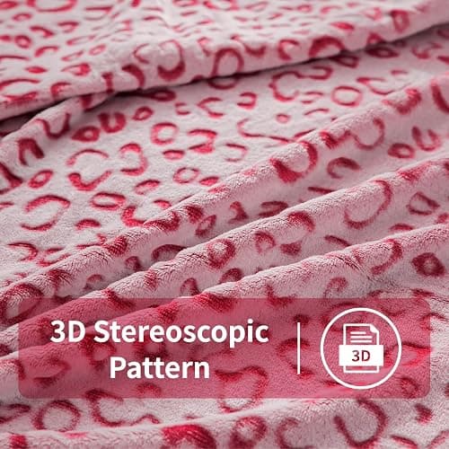 FY FIBER HOUSE Leopard Print Hot Pink Throw Blanket Fluffy Flannel Fleece Soft Throw Home Decor for Couch, 50"X60" thumbnail 5