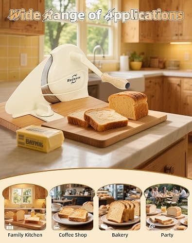 Redants Manual Bread Slicer for Homemade Sourdough Bread | Versatile Hand Crank Bread Slicer, Adjustable Thickness for Smooth Cutting, Food Grade Stainless Steel (Cream) thumbnail 7