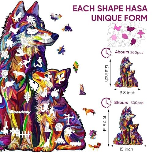 Reouinty Wolf Puzzles for Adult 500 Piece, Family Wooden Puzzle for Adult, Challenging Puzzle, Luxurious Shaped Wooden Puzzles for Adults, Family Game 15 x 19.2in thumbnail 2