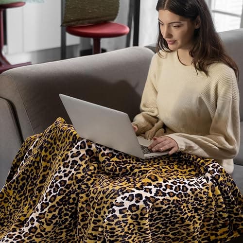 Bnuitland Leopard Print Fleece Flannel Throw Blanket with Storage Pouch for Bed Sofa Travel, 300 GSM Double Sided Super Soft Fuzzy Fluffy Cheetah Print Blanket for Adults and Kids, 50×60 inch thumbnail 5