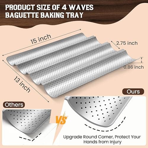 Pavsrmy Baguette Bread Pan, Premium Nonstick Perforated Baguette Pan for French Bread Baking, 4 Loaves Baguette Baking Tray for Sourdough, Italian Bread, Perfect for Creating Crisp Golden-Brown Crust thumbnail 2