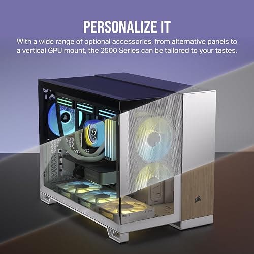 CORSAIR 2500X Small-Tower mATX Dual Chamber PC Case – Panoramic Tempered Glass – Reverse Connection Motherboard Compatible – No Fans Included – White thumbnail 7