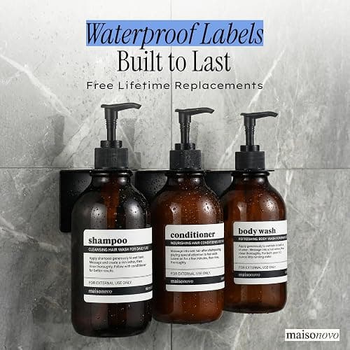 MaisoNovo Shampoo and Conditioner Dispenser|Refillable Amber Black Set of 3 | No-Drill Wall Mount Shower Dispenser · For Shampoo & Body Wash · Rustproof · Hotel & Spa · Wall Soap Dispenser for bathroom thumbnail 6