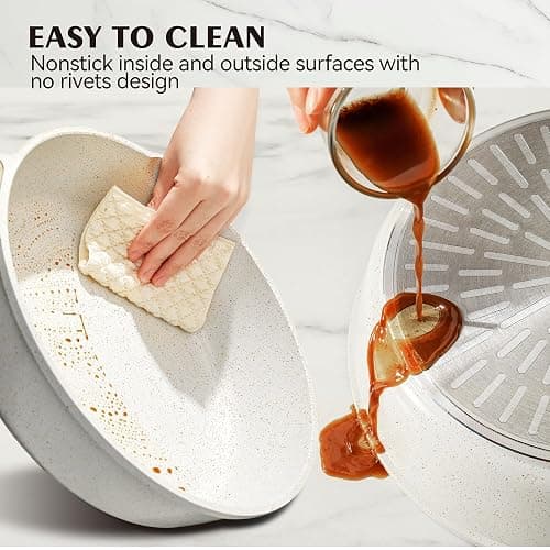 SENSARTE Nonstick Ceramic Cookware Set 13-Piece, Healthy Pots and Pans Set, Non-toxic Kitchen Cooking Set with Stay-Cool Handles, Silicone Tools and Pot Protectors, PFAS and PFOA Free - White thumbnail 5