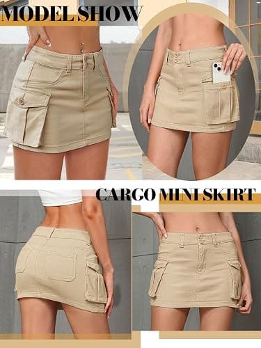 Mancreda Women Denim Cargo Skirt Mini Low Waist Button Bodycon Y2K Flap Pockets Skirts thumbnail 4