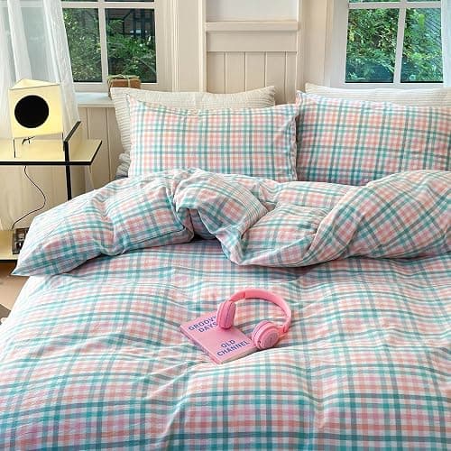 LifeTB Queen Comforter Set Multi-Colored Gingham Comforter Modern Style Checkered Pattern Comforter Set Colorful Grid Plaid Bedding Comforter Fluffy Soft Lightweight Grid Bedding Set Breathable thumbnail 6