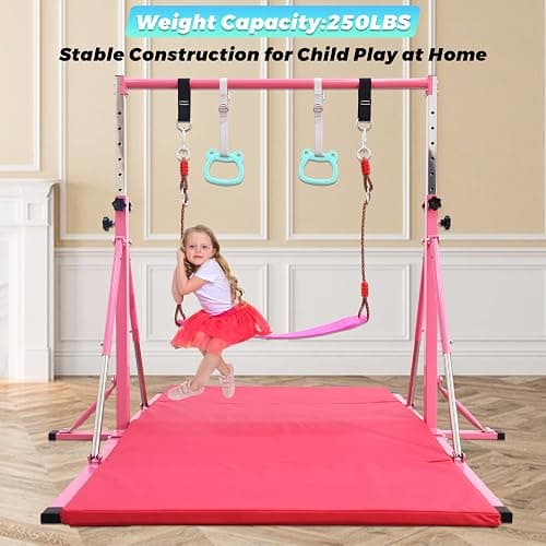 FC FUNCHEER Foldable Gymnastics Bar,5FT Horizontal bar,Adjustable Kids Training bar for Kids Ages 3-15,Kids Gymnastics bar,Triangle Stable Structure-Gym Equipment for Home thumbnail 6