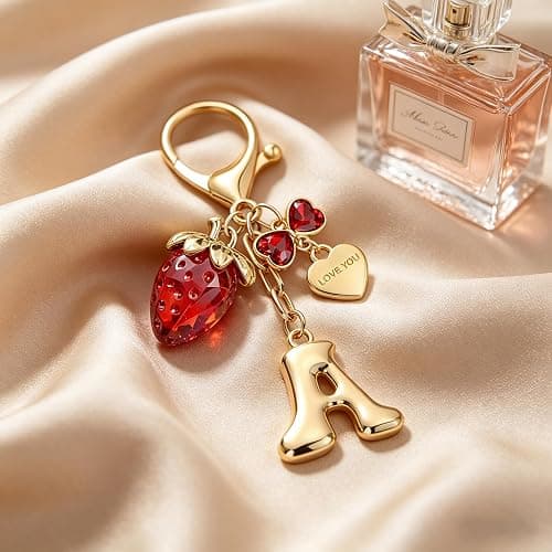 OUMILAN Bubble Initial Keychain Bag Charms for Women | A-Z Letter Keychain with Cherry,Strawberry&Butterfly Charms,Perfect for Handbags,Purses and Backpacks thumbnail 2