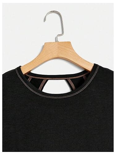 RoseSeek Women's 2 Packs Open Back Tops Criss Cross Cut Out Summer Casual T Shirt Crewneck Short Sleeve Backless Tee thumbnail 4