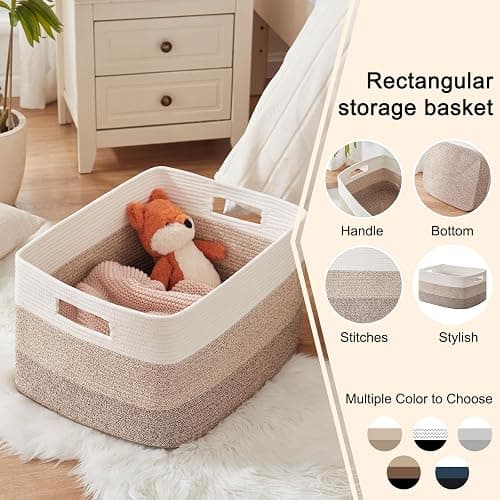 OIAHOMY Large Blanket Basket, Rectangle Woven Baskets for Storage, Nursery Blanket Basket Living Room, Toy Basket With Handle, Large Baskets for Organizing-22”x17”x12”-Gradient Yellow - Gradient Yellow - 22”x17”x12” thumbnail 5