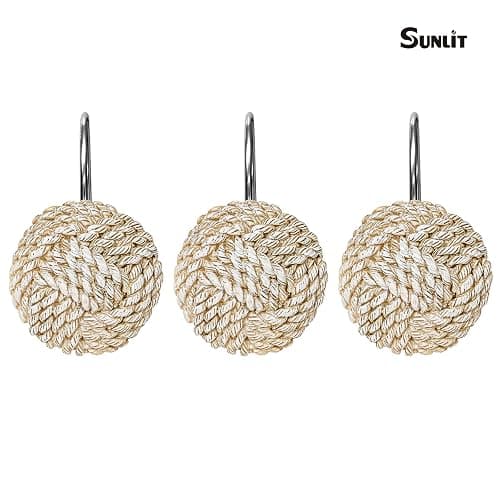 Sunlit Boho Knots Shower Curtain Hooks, Home Decorative Shower Curtain Rings for Bathroom, Seaside Nautical Shower Curtain Hangers Bathroom Accessories, Set of 12 thumbnail 4