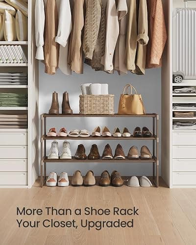 SONGMICS Shoe Rack, 3-Tier Shoe Organizer, Metal Storage Shelf | for Entryway, Upright or Upside Down, for 16-20 Pairs, Stackable, 11.8 x 36.2 x 21.7 Inches, Walnut Brown ULSA303K01 thumbnail 8