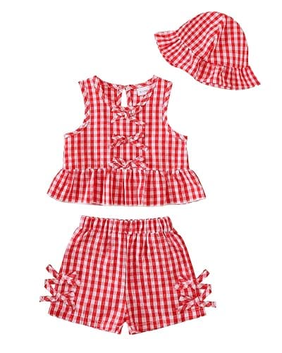 SODLON Baby Girl Clothes Infant Toddler Summer Outfits Clothing Sleeveless Ruffle Tank Top Shorts Sets with Hat for Girls - Image 1