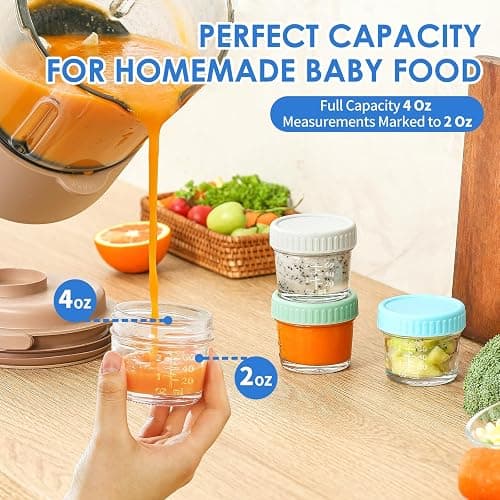 DRKIO 6 Pack Glass Baby Food Storage Containers - 4 Oz Baby Food Jars with Lids Baby Food Maker Microwave Dishwasher Freezer Safe 100% Leak Proof BPA Free Reusable thumbnail 4