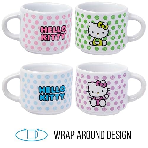 Silver Buffalo Sanrio Hello Kitty Polka Dots 4pc Stackable Ceramic Espresso Small Cup Set, 3 Ounces thumbnail 4