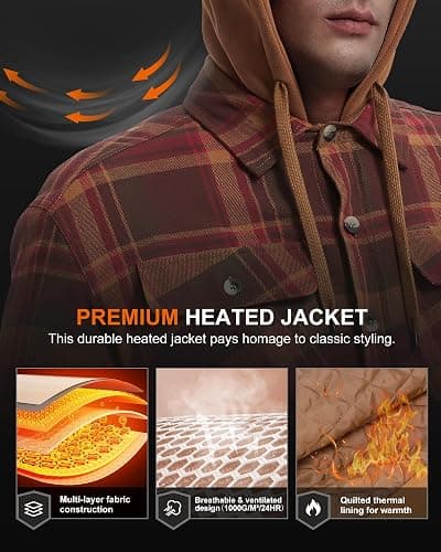 Yolikeb Heated Jackets for Men With Battery Pack Fast Charging, Men's Maplewood Hooded Shirt Jacket Thermal Heating jacket thumbnail 3