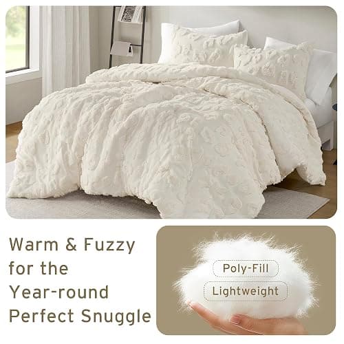 Intelligent Design King Comforter Set Chenille Tufted Animal Print Pattern Comforters King Size, All Season Fluffy Bedding Soft Microfiber Reverse, Larissa, King/Cal King Off-White 3 Piece thumbnail 3
