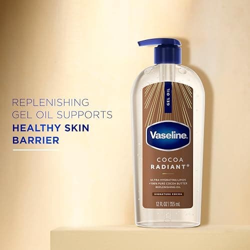 Vaseline Cocoa Radiant Body Gel Oil for Glowing Skin with Cocoa Butter 12oz | Body moisturizer for dry skin, with 100% Pure Cocoa Butter for a healthy glow in a convenient pump bottle, Intensive Care thumbnail 6