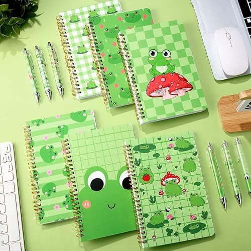 Resurhang 6 Pack A5 Frog Spiral Notebooks Preppy Journal Cute Aesthetic Hardcover Ruled Notebooks with Ballpoint Pens for Office School Day Classroom Prize Supplies, 5.5 x 8.3 Inch thumbnail 2
