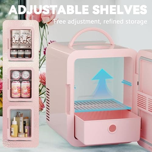 EUHOMY Mini Fridge, 5L AC/DC Small Refrigerator with Dimmable LED Mirror, Portable Cooler and Warmer for Skin Care, Cosmetics, Beverage, 5L Makeup Mini Skincare Fridge for Bedroom, Car, Office, Pink thumbnail 5