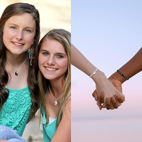 Hicarer 4 Pcs Yin Yang Necklace for 2 and Matching Friend Couples Bracelet Christmas for BFF Friendship Gifts thumbnail 7