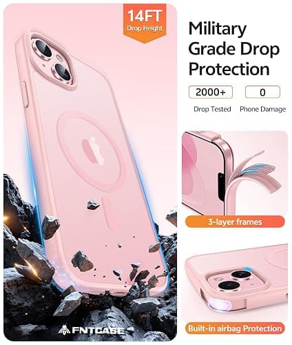 FNTCASE for iPhone 15 Plus Case: for iPhone 14 Plus Case [Compatible with Magsafe] Translucent Matte Cases with [Screen Protector] Military Grade Shockproof Protective Phone Cover - Light Pink thumbnail 5